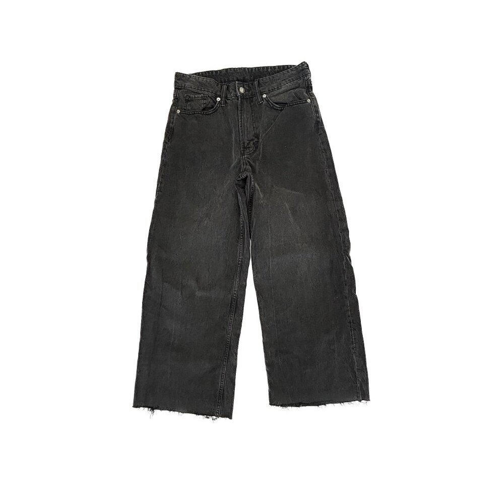 H&M &Denim Baggy Wide Loose Fit Mid Waist Raw Hem Women's size 2 Black Jeans